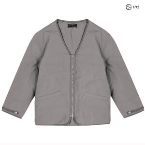 Richie Le Nylon Half‎ Zip Puffy Jacket Chalk Taupe Grey Small